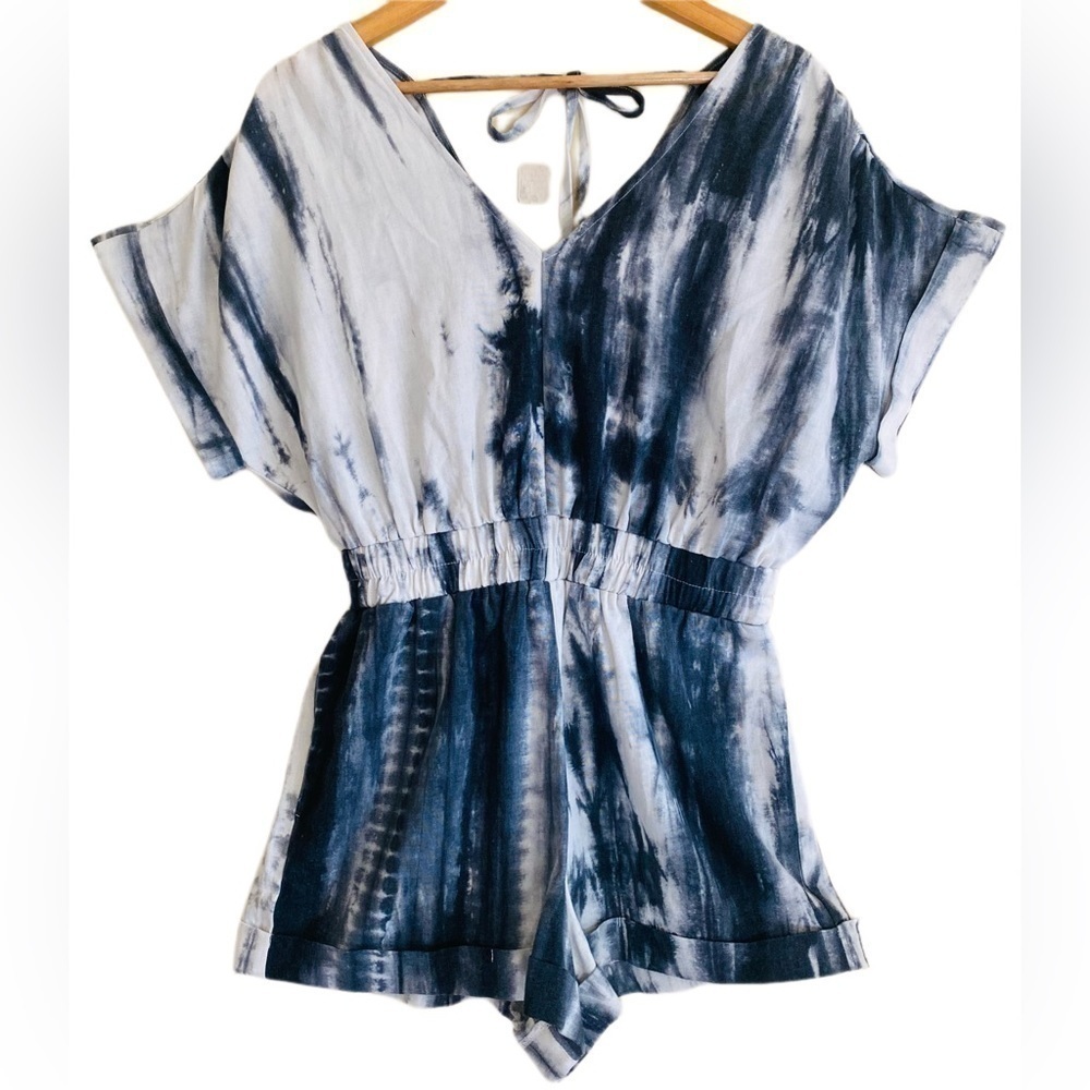 EE:SOME Cotton Linen Blend Tie-Dye Romper Size S NWT Vacation Beach Bohemian - Picture 3 of 9